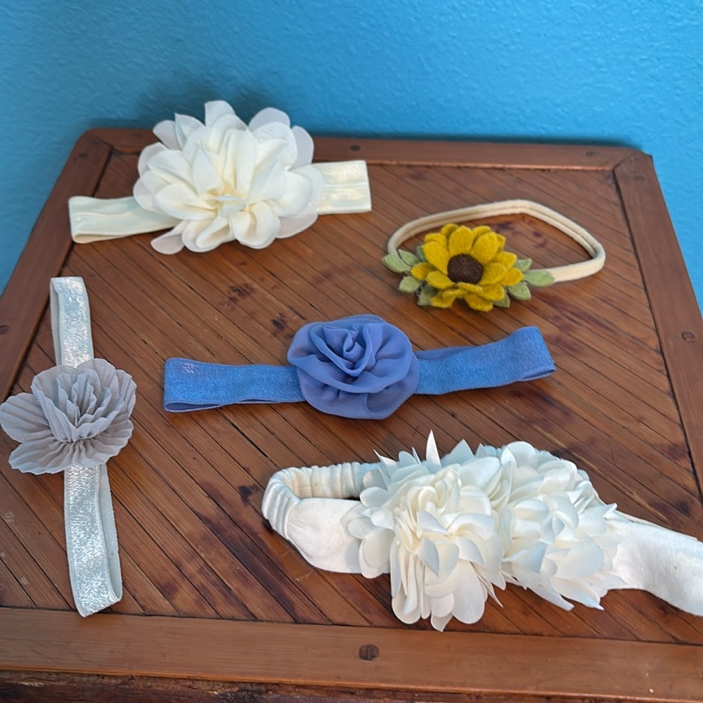 White, Blue and Yellow Floral Hairbands Set